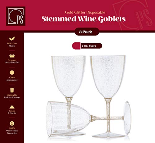 Gold Glittered Plastic Wine Glasses