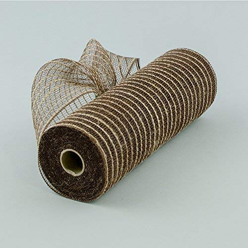 10& WIDE POLY Jute Deco Mesh Natural & Brown Thin Stripe 10.5